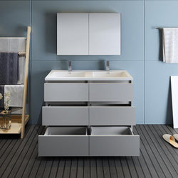 Fresca Lazzaro 48" Gray Free Standing Double Sink Modern Bathroom Vanity w/ Medicine Cabinet - Luxe Bathroom Vanities