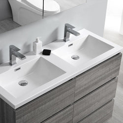 Fresca Lazzaro 48" Glossy Ash Gray Free Standing Double Sink Modern Bathroom Vanity w/ Medicine Cabinet - Luxe Bathroom Vanities