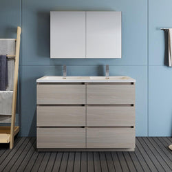 Fresca Lazzaro 48" Gray Wood Free Standing Double Sink Modern Bathroom Vanity w/ Medicine Cabinet - Luxe Bathroom Vanities
