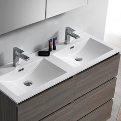 Fresca Lazzaro 48" Gray Wood Free Standing Double Sink Modern Bathroom Vanity w/ Medicine Cabinet - Luxe Bathroom Vanities