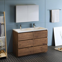 Fresca Lazzaro 48" Rosewood Free Standing Double Sink Modern Bathroom Vanity w/ Medicine Cabinet - Luxe Bathroom Vanities