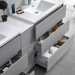 Fresca Lazzaro 72" Gray Free Standing Double Sink Modern Bathroom Vanity w/ Medicine Cabinet & 6 Drawers - Luxe Bathroom Vanities