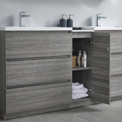 Fresca Lazzaro 72" Glossy Ash Gray Free Standing Double Sink Modern Bathroom Vanity w/ Medicine Cabinet & 6 Drawers - Luxe Bathroom Vanities