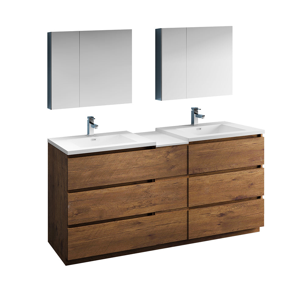 Fresca Lazzaro 72" Rosewood Free Standing Double Sink Modern Bathroom Vanity w/ Medicine Cabinet & 6 Drawers - Luxe Bathroom Vanities