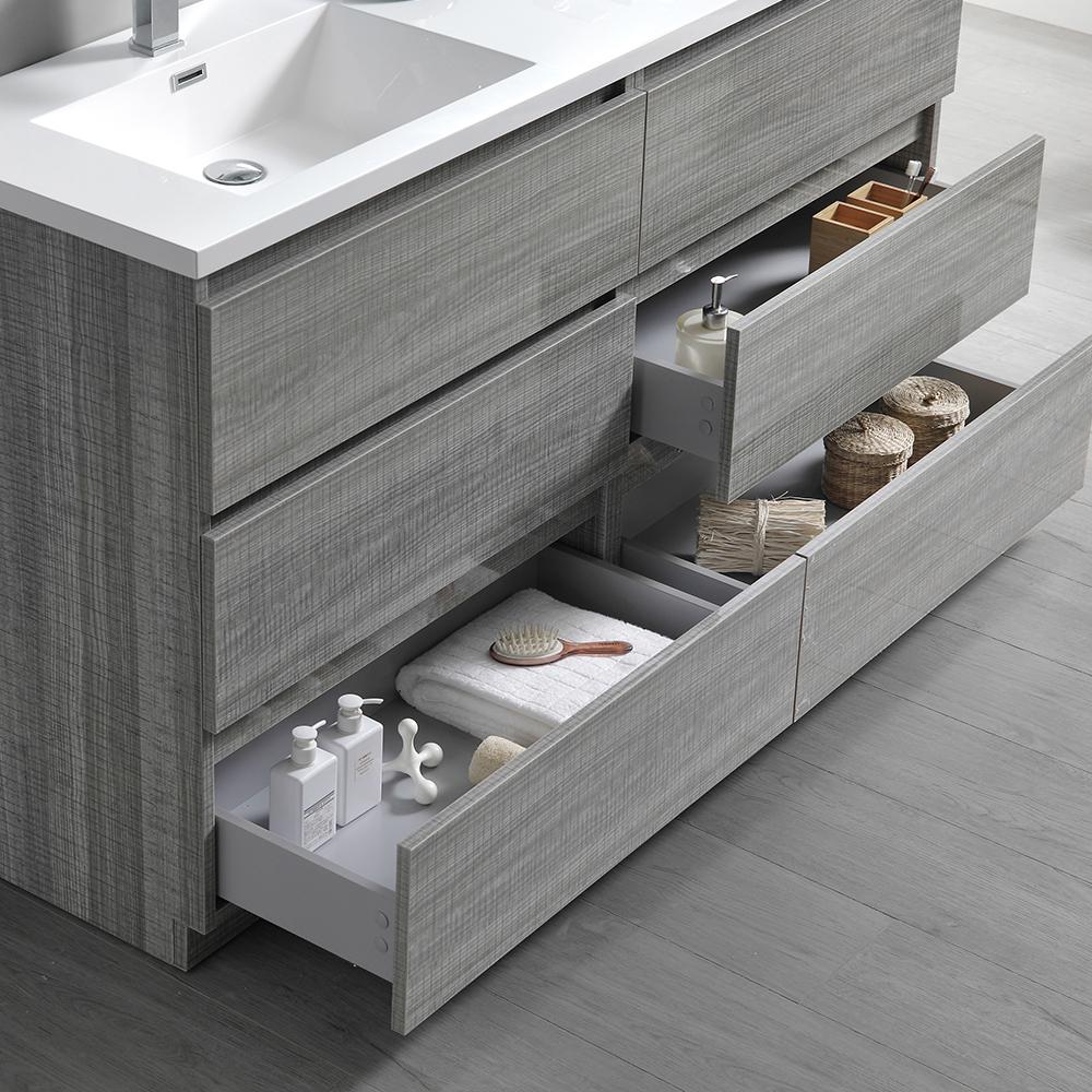 Fresca Lazzaro 60" Glossy Ash Gray Free Standing Double Sink Modern Bathroom Vanity w/ Medicine Cabinet - Luxe Bathroom Vanities