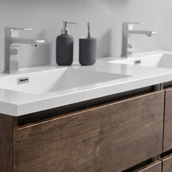 Fresca Lazzaro 60" Rosewood Free Standing Double Sink Modern Bathroom Vanity w/ Medicine Cabinet - Luxe Bathroom Vanities