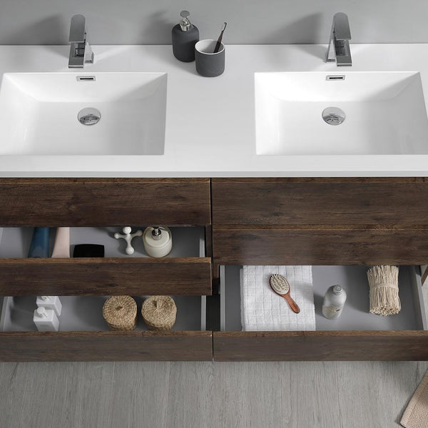 Fresca Lazzaro 60" Rosewood Free Standing Double Sink Modern Bathroom Vanity w/ Medicine Cabinet - Luxe Bathroom Vanities