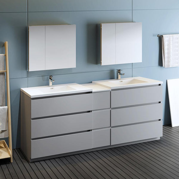 Fresca Lazzaro 84" Gray Free Standing Double Sink Modern Bathroom Vanity w/ Medicine Cabinet - Luxe Bathroom Vanities