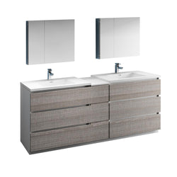 Fresca Lazzaro 84" Glossy Ash Gray Free Standing Double Sink Modern Bathroom Vanity w/ Medicine Cabinet - Luxe Bathroom Vanities