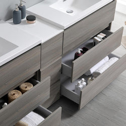 Fresca Lazzaro 84" Gray Wood Free Standing Double Sink Modern Bathroom Vanity w/ Medicine Cabinet - Luxe Bathroom Vanities