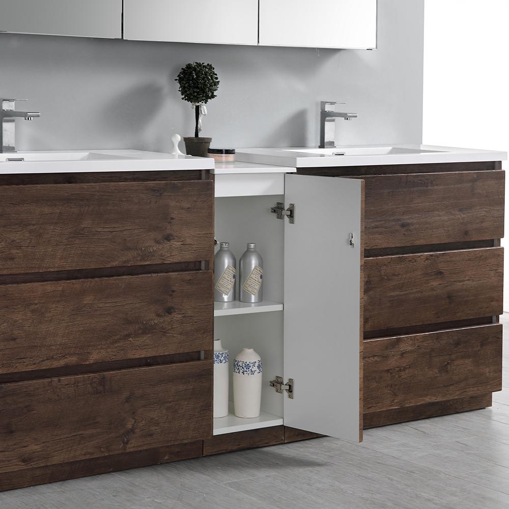 Fresca Lazzaro 84" Rosewood Free Standing Double Sink Modern Bathroom Vanity w/ Medicine Cabinet - Luxe Bathroom Vanities