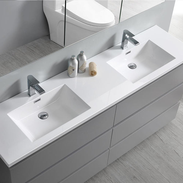 Fresca Lazzaro 72" Gray Free Standing Double Sink Modern Bathroom Vanity w/ Medicine Cabinet - Luxe Bathroom Vanities