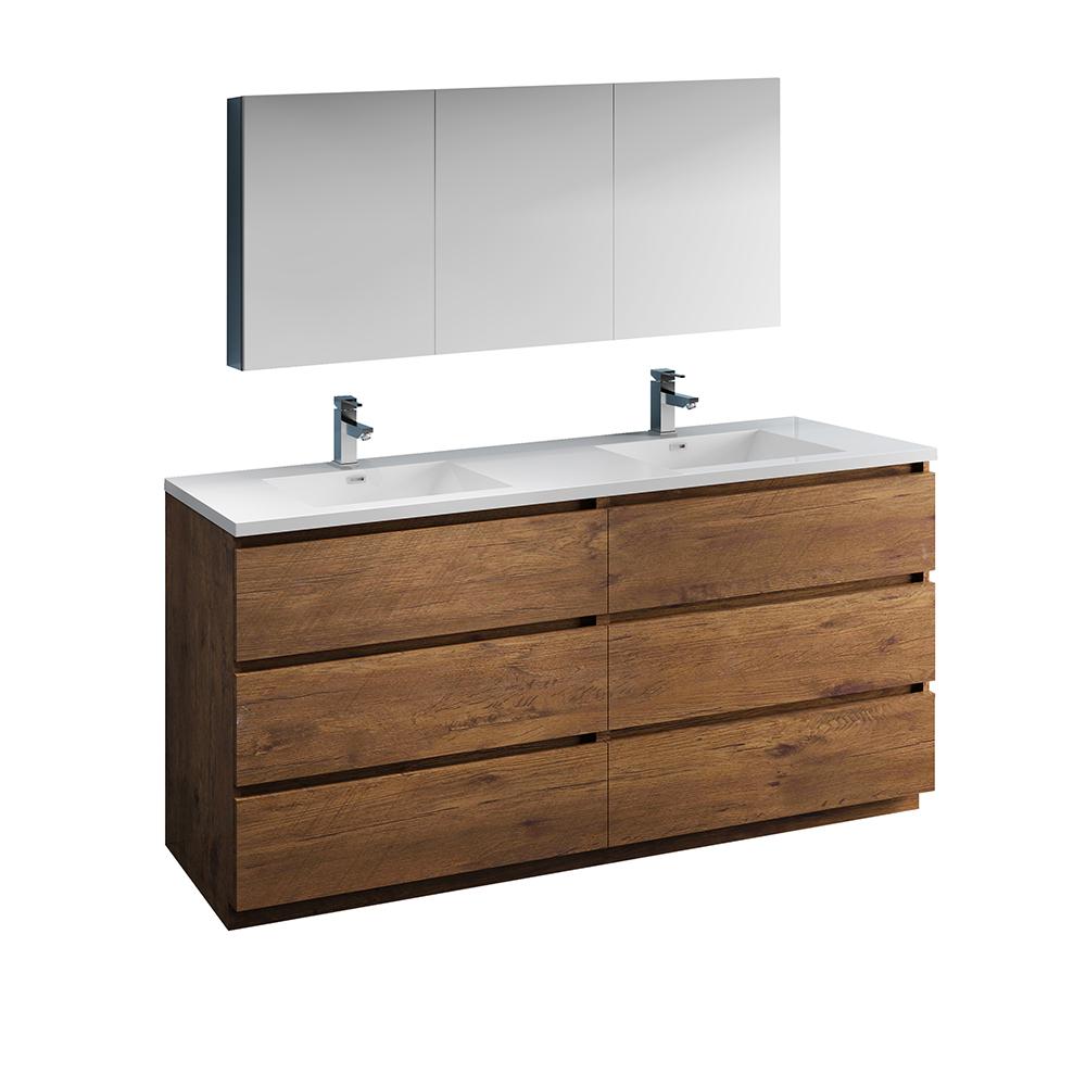 Fresca Lazzaro 72" Rosewood Free Standing Double Sink Modern Bathroom Vanity w/ Medicine Cabinet - Luxe Bathroom Vanities