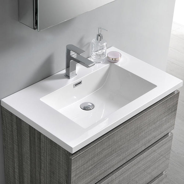 Fresca Lazzaro 30" Glossy Ash Gray Free Standing Modern Bathroom Vanity w/ Medicine Cabinet - Luxe Bathroom Vanities