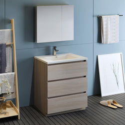 Fresca Lazzaro 30" Gray Wood Free Standing Modern Bathroom Vanity w/ Medicine Cabinet - Luxe Bathroom Vanities