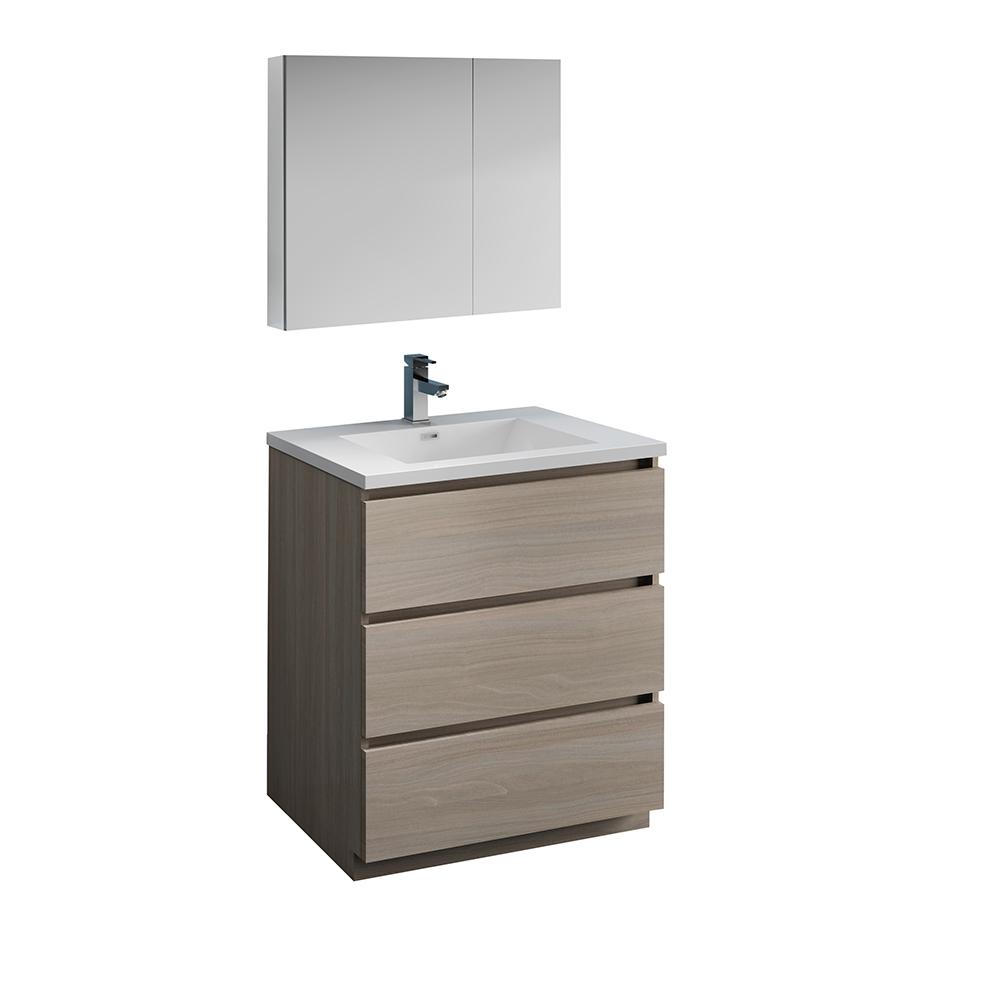 Fresca Lazzaro 30" Gray Wood Free Standing Modern Bathroom Vanity w/ Medicine Cabinet - Luxe Bathroom Vanities