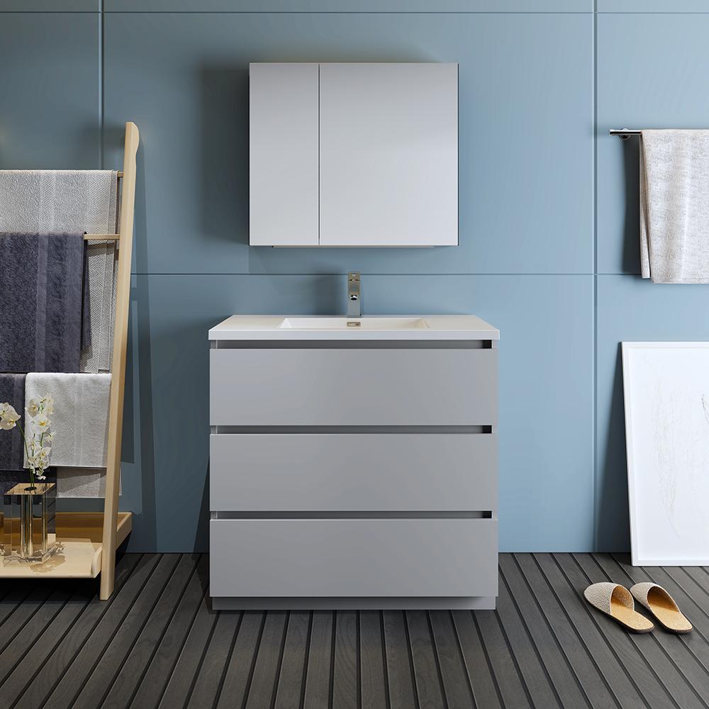 Fresca Lazzaro 36" Gray Free Standing Modern Bathroom Vanity w/ Medicine Cabinet - Luxe Bathroom Vanities