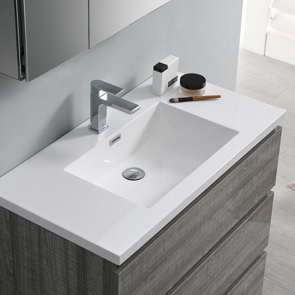 Fresca Lazzaro 36" Glossy Ash Gray Free Standing Modern Bathroom Vanity w/ Medicine Cabinet - Luxe Bathroom Vanities