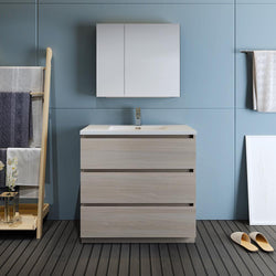 Fresca Lazzaro 36" Gray Wood Free Standing Modern Bathroom Vanity w/ Medicine Cabinet - Luxe Bathroom Vanities