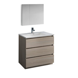 Fresca Lazzaro 36" Gray Wood Free Standing Modern Bathroom Vanity w/ Medicine Cabinet - Luxe Bathroom Vanities