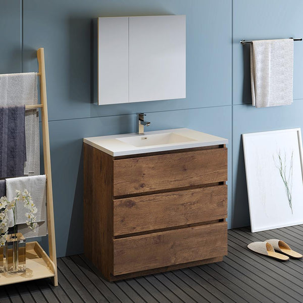 Fresca Lazzaro 36" Rosewood Free Standing Modern Bathroom Vanity w/ Medicine Cabinet - Luxe Bathroom Vanities