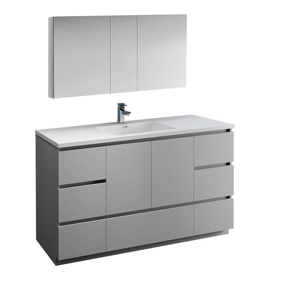 Fresca Lazzaro 60" Gray Free Standing Single Sink Modern Bathroom Vanity w/ Medicine Cabinet - Luxe Bathroom Vanities