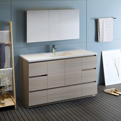 Fresca Lazzaro 60" Gray Wood Free Standing Single Sink Modern Bathroom Vanity w/ Medicine Cabinet - Luxe Bathroom Vanities