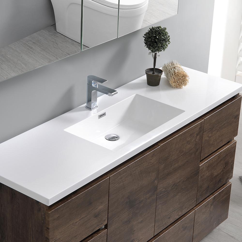 Fresca Lazzaro 60" Rosewood Free Standing Single Sink Modern Bathroom Vanity w/ Medicine Cabinet - Luxe Bathroom Vanities