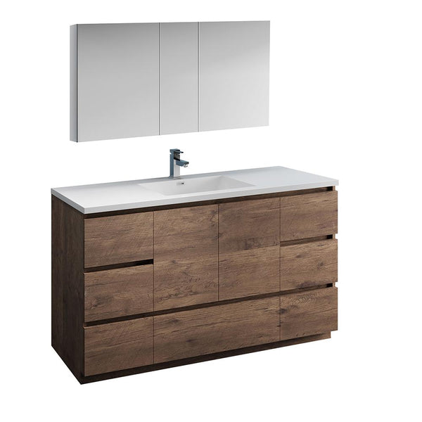 Fresca Lazzaro 60" Rosewood Free Standing Single Sink Modern Bathroom Vanity w/ Medicine Cabinet - Luxe Bathroom Vanities