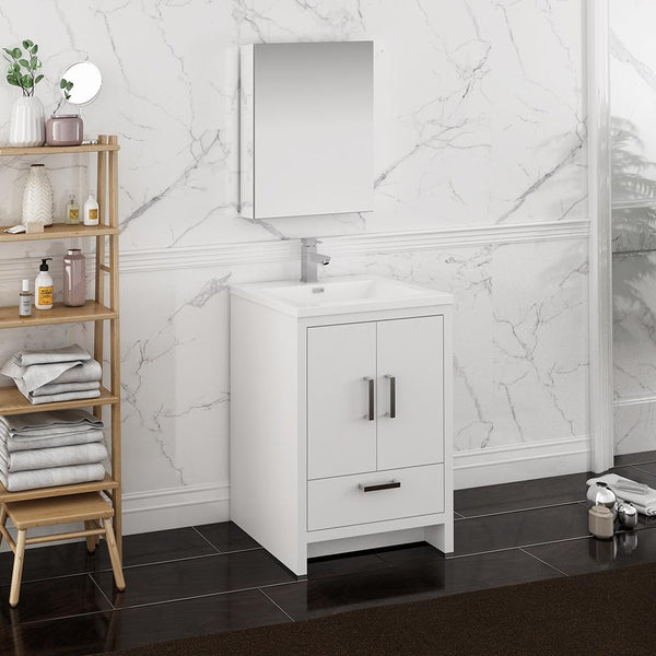 Fresca Imperia 24" Glossy White Free Standing Modern Bathroom Vanity w/ Medicine Cabinet - Luxe Bathroom Vanities