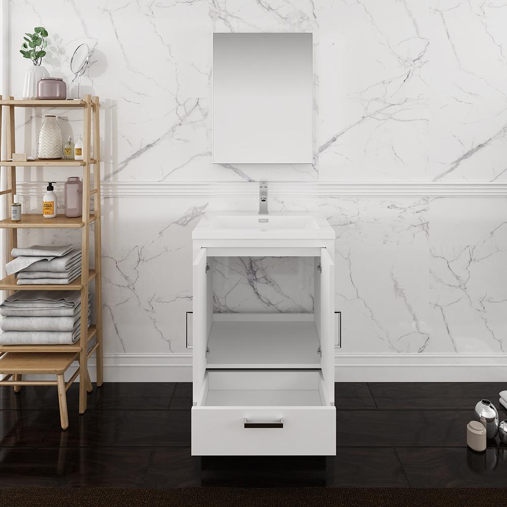 Fresca Imperia 24" Glossy White Free Standing Modern Bathroom Vanity w/ Medicine Cabinet - Luxe Bathroom Vanities