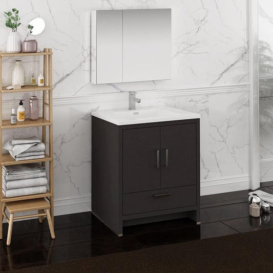Fresca Imperia 30" Dark Gray Oak Free Standing Modern Bathroom Vanity w/ Medicine Cabinet - Luxe Bathroom Vanities