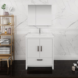 Fresca Imperia 30" Glossy White Free Standing Modern Bathroom Vanity w/ Medicine Cabinet - Luxe Bathroom Vanities