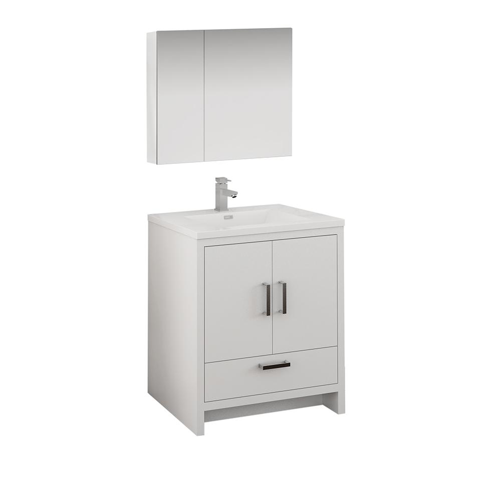 Fresca Imperia 30" Glossy White Free Standing Modern Bathroom Vanity w/ Medicine Cabinet - Luxe Bathroom Vanities