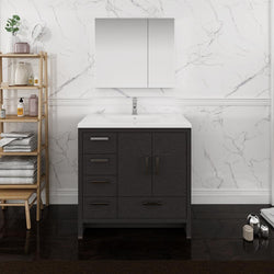 Fresca Imperia 36" Dark Gray Oak Free Standing Modern Bathroom Vanity w/ Medicine Cabinet- Left Version - Luxe Bathroom Vanities