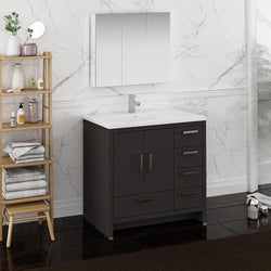 Fresca Imperia 36" Dark Gray Oak Free Standing Modern Bathroom Vanity w/ Medicine Cabinet - Right Version - Luxe Bathroom Vanities