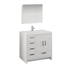 Fresca Imperia 36" Glossy White Free Standing Modern Bathroom Vanity w/ Medicine Cabinet- Left Version - Luxe Bathroom Vanities