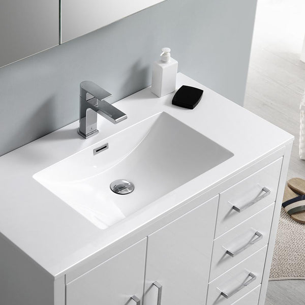 Fresca Imperia 36" Glossy White Free Standing Modern Bathroom Vanity w/ Medicine Cabinet - Right Version - Luxe Bathroom Vanities