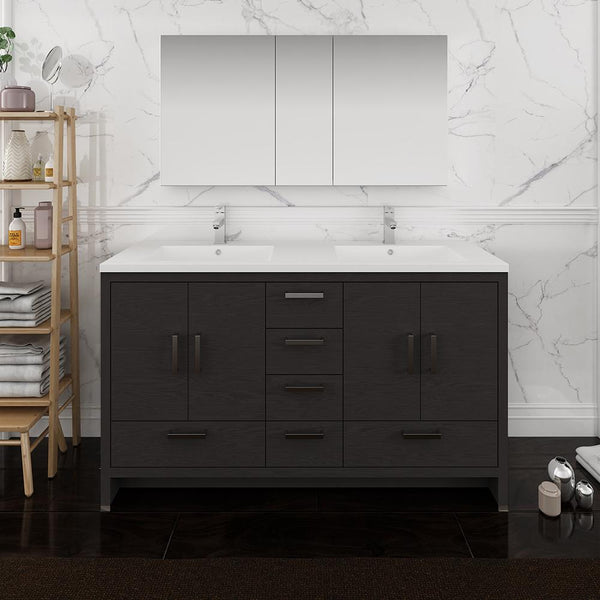 Fresca Imperia 60" Dark Gray Oak Free Standing Double Sink Modern Bathroom Vanity w/ Medicine Cabinet - Luxe Bathroom Vanities