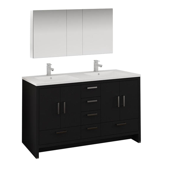 Fresca Imperia 60" Dark Gray Oak Free Standing Double Sink Modern Bathroom Vanity w/ Medicine Cabinet - Luxe Bathroom Vanities