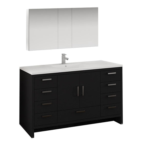 Fresca Imperia 60" Dark Gray Oak Free Standing Single Sink Modern Bathroom Vanity w/ Medicine Cabinet - Luxe Bathroom Vanities