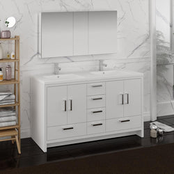 Fresca Imperia 60" Glossy White Free Standing Double Sink Modern Bathroom Vanity w/ Medicine Cabinet - Luxe Bathroom Vanities