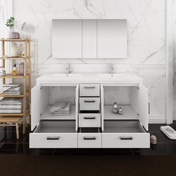 Fresca Imperia 60" Glossy White Free Standing Double Sink Modern Bathroom Vanity w/ Medicine Cabinet - Luxe Bathroom Vanities