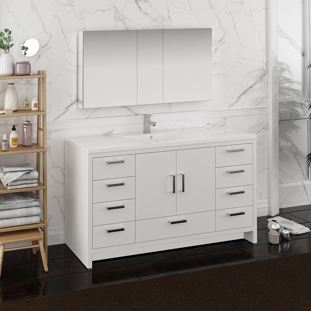 Fresca Imperia 60" Glossy White Free Standing Single Sink Modern Bathroom Vanity w/ Medicine Cabinet - Luxe Bathroom Vanities