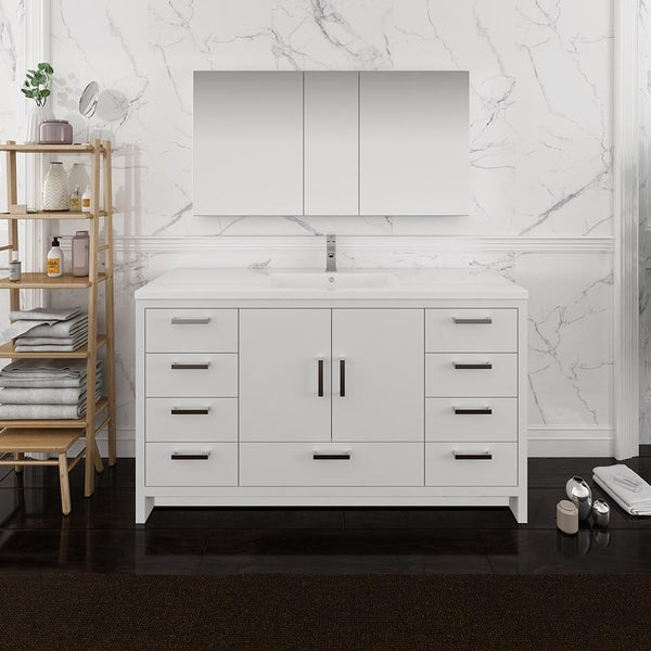 Fresca Imperia 60" Glossy White Free Standing Single Sink Modern Bathroom Vanity w/ Medicine Cabinet - Luxe Bathroom Vanities