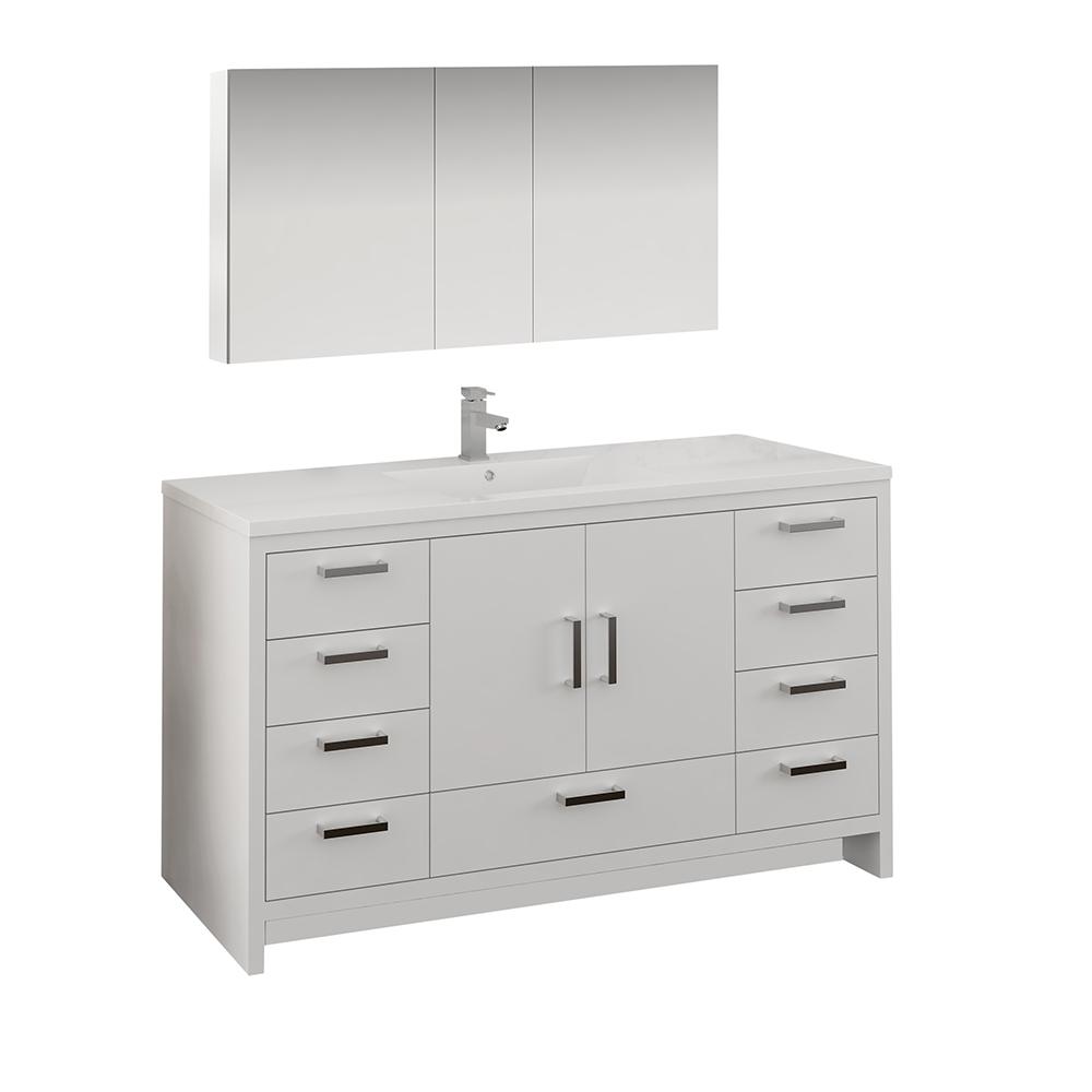 Fresca Imperia 60" Glossy White Free Standing Single Sink Modern Bathroom Vanity w/ Medicine Cabinet - Luxe Bathroom Vanities