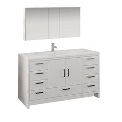 Fresca Imperia 60" Glossy White Free Standing Single Sink Modern Bathroom Vanity w/ Medicine Cabinet - Luxe Bathroom Vanities