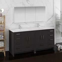 Fresca Imperia 72" Dark Gray Oak Free Standing Double Sink Modern Bathroom Vanity w/ Medicine Cabinet - Luxe Bathroom Vanities