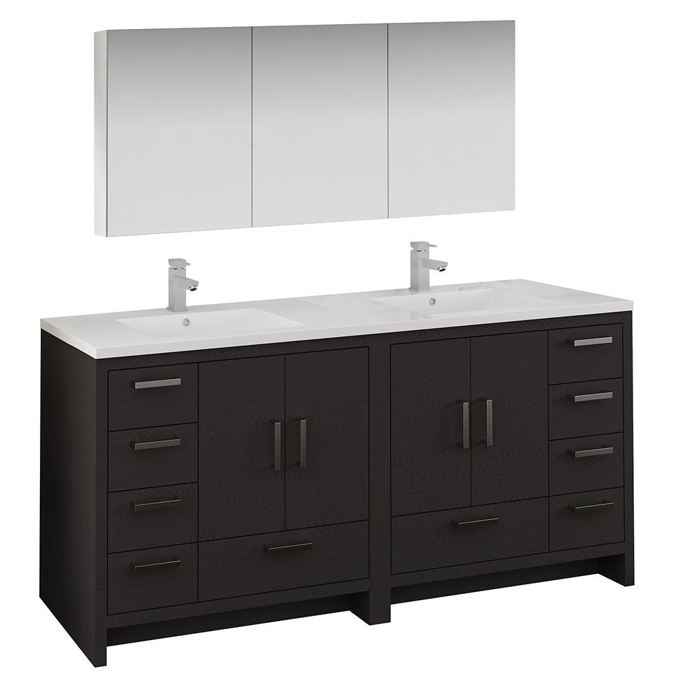 Fresca Imperia 72" Dark Gray Oak Free Standing Double Sink Modern Bathroom Vanity w/ Medicine Cabinet - Luxe Bathroom Vanities