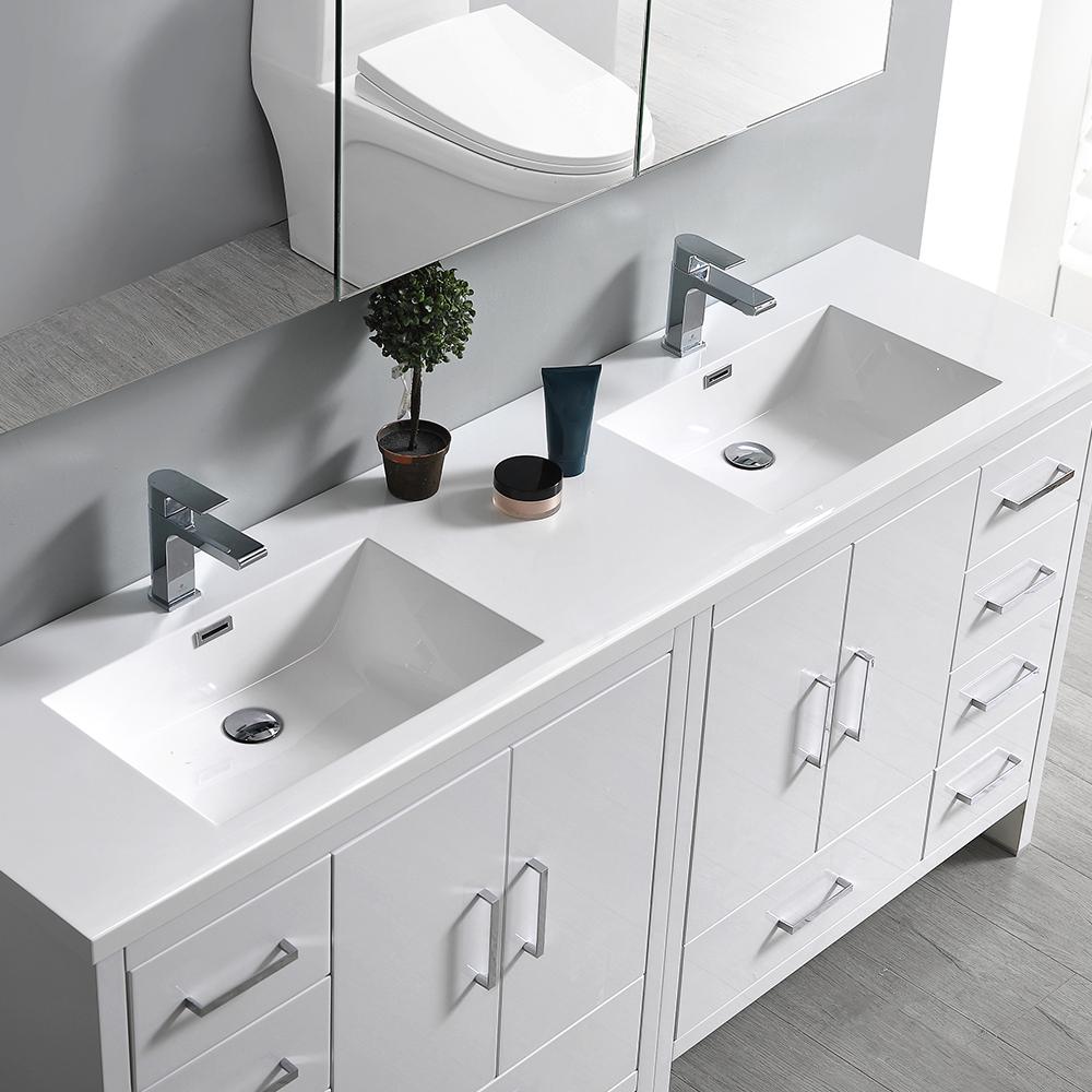 Fresca Imperia 72" Glossy White Free Standing Double Sink Modern Bathroom Vanity w/ Medicine Cabinet - Luxe Bathroom Vanities